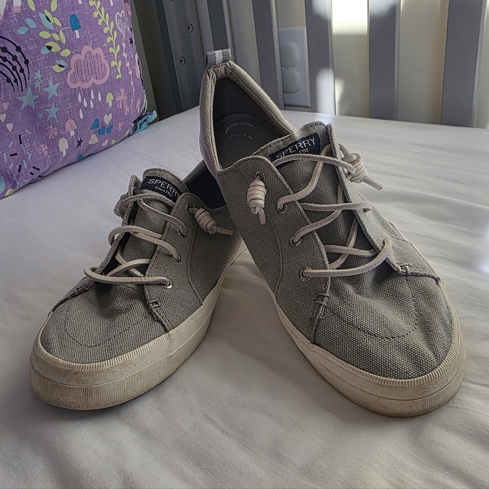 Sperry Light Gray Womens Crest Vibe Canvas Sneakers Size 12
